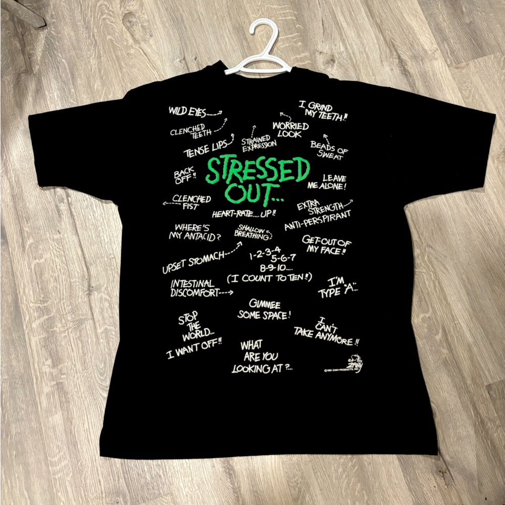 1991 Vintage “Stressed Out” T-Shirt Bubble Font